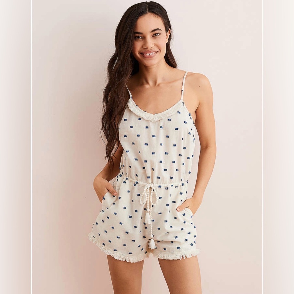 Aerie Cream Jumpsuit with Navy Pattern